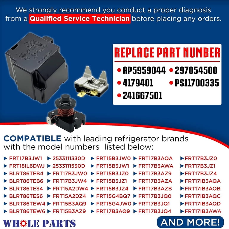 Refrigerator Compressor Start Relay & Overload Kit - Fits Frigidaire, Kenmore, Electrolux & More