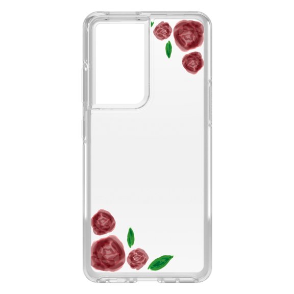 DistinctInk Clear Shockproof Hybrid Case for Galaxy S21 ULTRA 5G (6.8" Screen) - TPU Bumper, Acrylic Back, Tempered Glass Screen Protector - Watercolored Roses