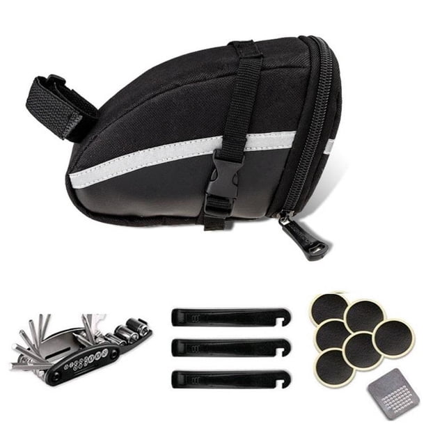 Bolsa impermeable para sillín de bicicleta, bolsa trasera de almacenamiento debajo del asiento con herramienta de reparación 16 en 1 Bolsa con de herramientas Cola bolsas de sillín de bicicleta debajo del asiento