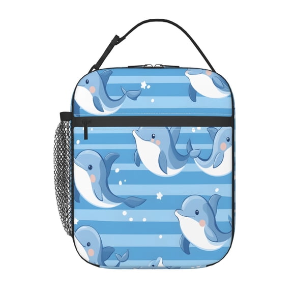 Insulated Lunch Bag For Women Men, Portable Thermal Lunch Box With Strap, Leakproof Cooler Tote For Work School Picnic Cute Cartoon Dolphins Pattern