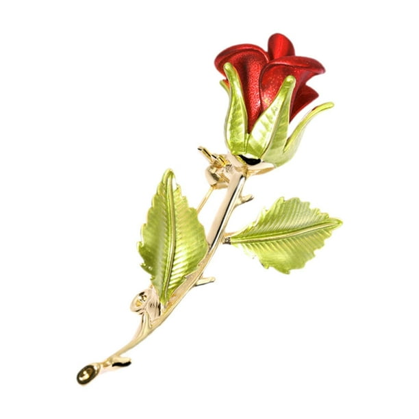 Broche de San Valentín con forma de rosa, para decoración de camisetas y disfraces. con hojas verdes