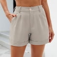 thumbnail image 2 of Lenpel Shorts for Women Dressy Casual Elastic High Waisted Pleated Fold Hem Work Shorts Summer Trendy Shorts with Pockets, 2 of 7