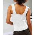 thumbnail image 5 of Women'S Square Neck Wide Strap Crop Tank Tops Flower Going Out Slim Fit Lettuce Trim White M, 5 of 6