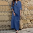 thumbnail image 2 of Guluxicc Denim Maxi Dress for Women Split Neck Rolled 3/4 Sleeve Pockets Loose Casual Summer Dress, 2 of 5