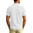 thumbnail image 6 of Men's Textured Knit Polo Shirt Summer Short Sleeve Vacation Button Beach Knit Breathable Stretchy Golf Shirts White, 6 of 6