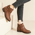 thumbnail image 5 of Women's Ankle Boots - Classic Side Zip, Cover with Buckle Strap, Comfortable Platform, Round Toe, Low Chunky Heel Comfort Slip On Fashion Dark Brown Boots., 5 of 6