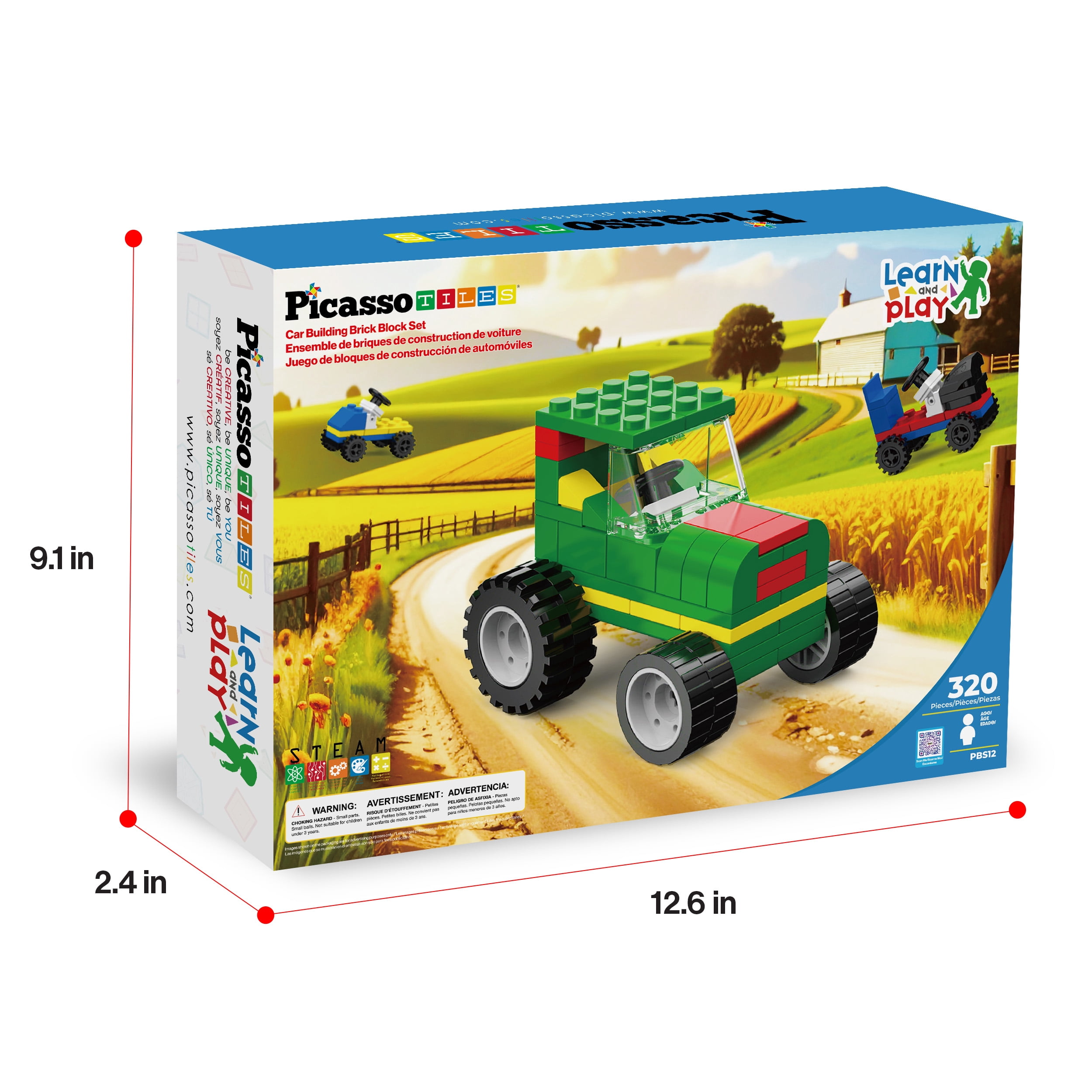 PicassoTiles 320-Piece Car Building Brick Block Set, Creative Vehicle Construction Toy for Kids, STEM Learning & Imaginative Play