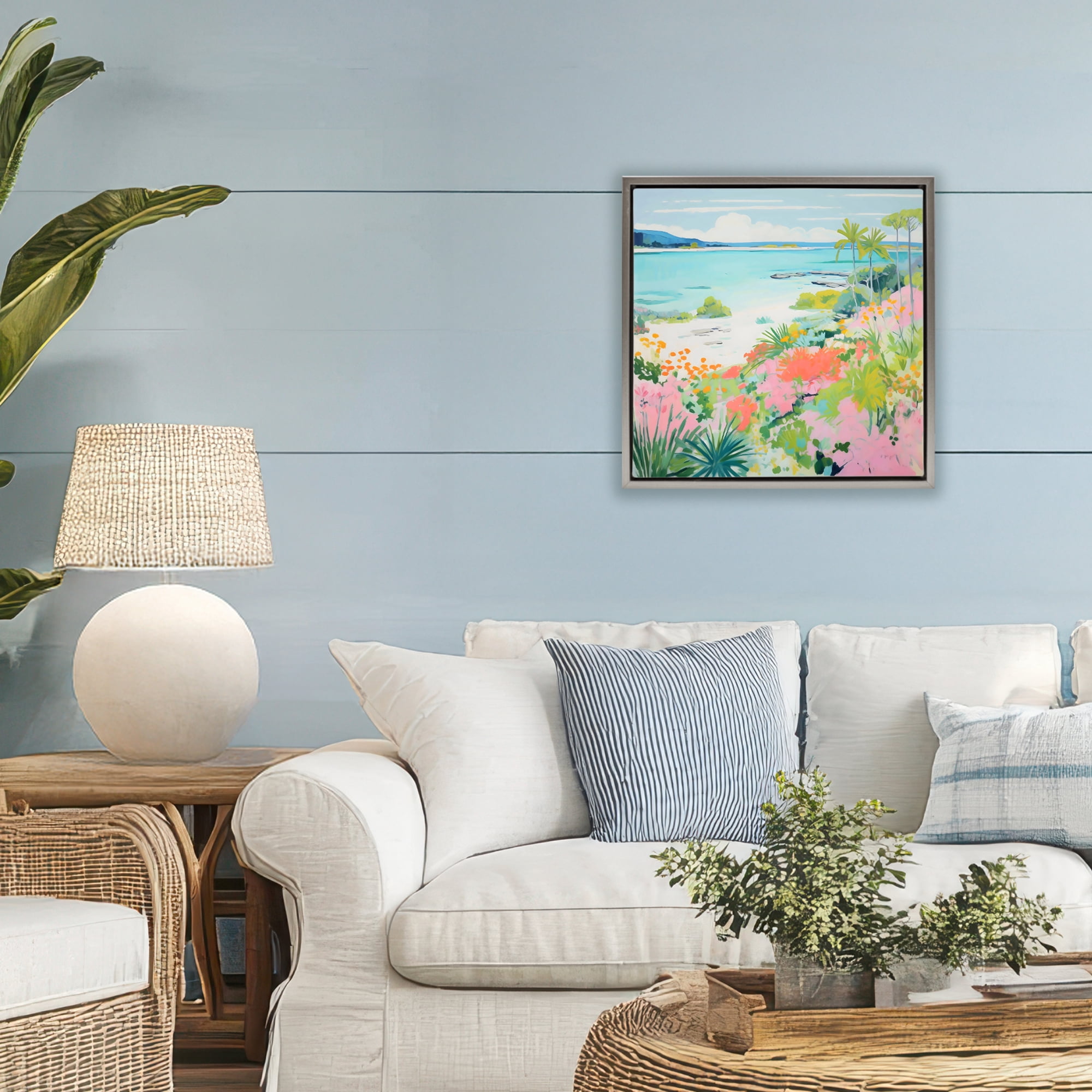Stupell Industries Tropical Coast Blooming Shoreline Gray Framed Floater Canvas Wall Art, design by Creative Studio