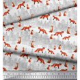 thumbnail image 3 of Soimoi White Modal Satin Fabric Cedar Tree & Fox Animal Printed Fabric 1 Yard 42 Inch Wide, 3 of 5