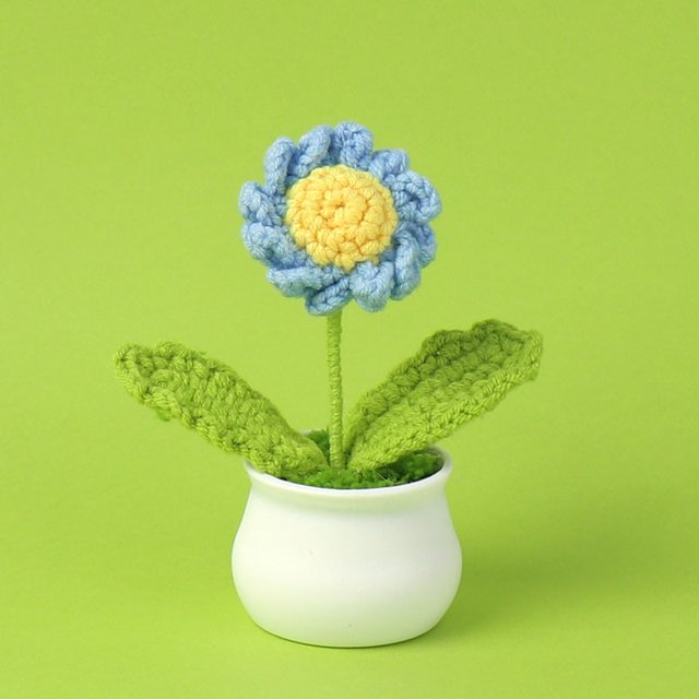 Girasol de lana de punto en maceta con flores artificiales para estudio, decoración de escritorio, temporada de graduación, regalo del día del maestro