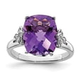 thumbnail image 3 of 925 Sterling Silver Rhodium-plated Checker-Cut Amethyst and Diamond Ring Size 7, 3 of 5