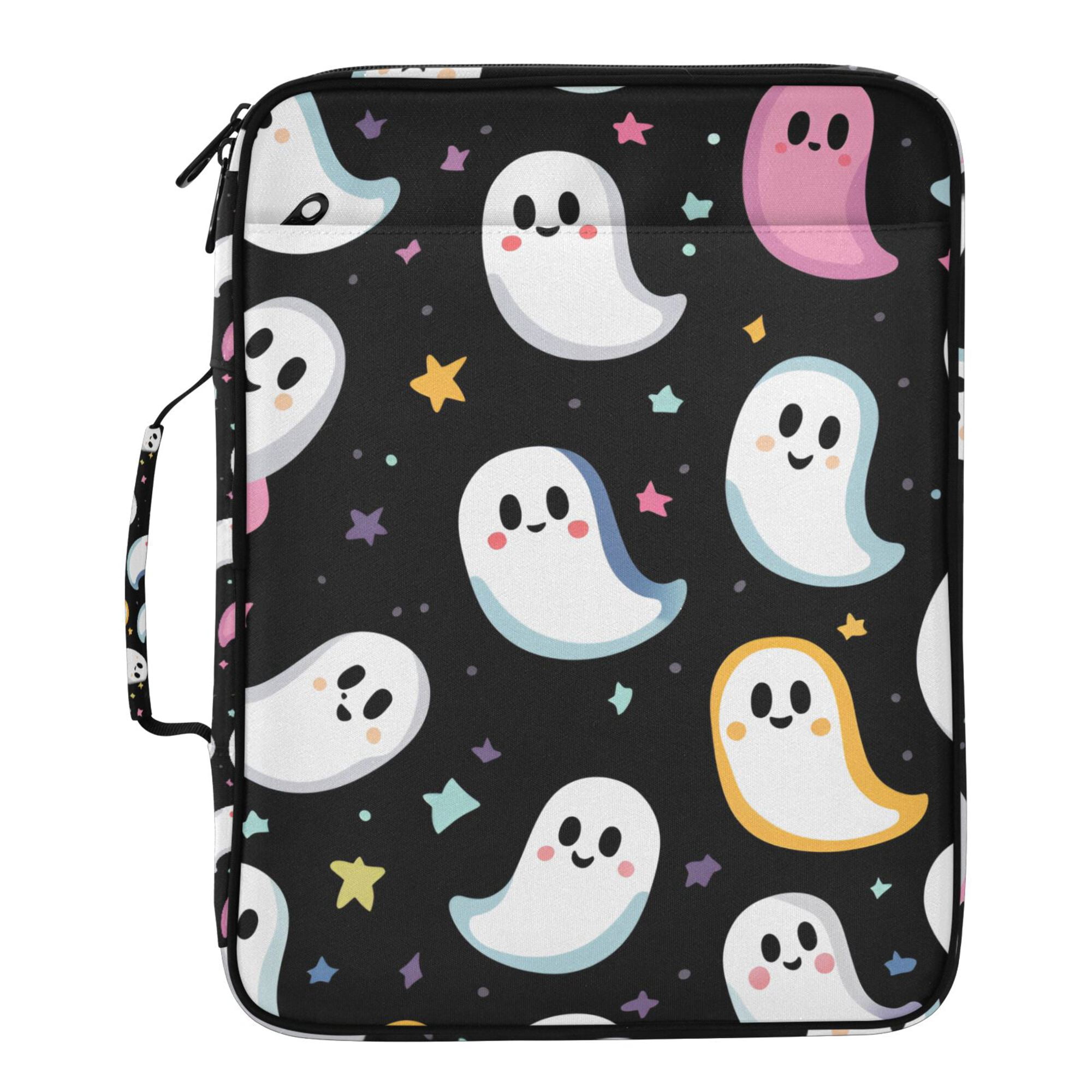 FORMRS Accordion File Folder A4 Size 7-Pocket Expanding Document Organizer Bag with 3 Ring Binder, White Halloween Ghost