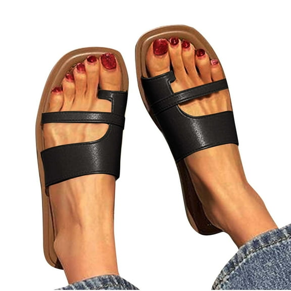 THDHVS Black Dress Shoes for Women,Womens Dress Shoes,Women's Fashion Casual Versatile Toe Spring and Summer Roman Style Flat Sandals Black 8