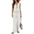 thumbnail image 2 of Womens 2 Piece Outfits V Neck Tie Waist Vest and Wide Leg Casual Pants Sets White S, 2 of 7