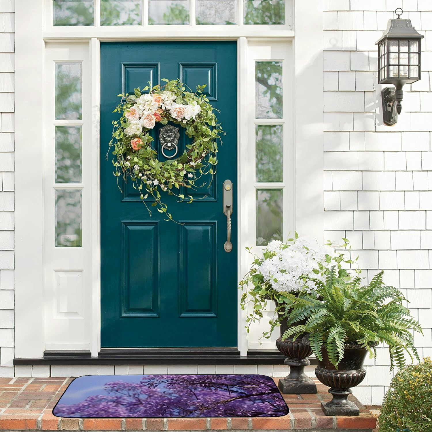 Qinduosi Decorative Door Mat, Door Mat with Non-Slip Rubber Backing, Cleaning, Traps Dirt, for Entry, Patio, Garage - Nature Purple Jacaranda Tree Flowers 19.68*47.24 in