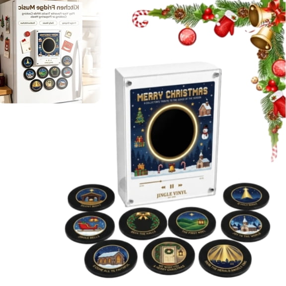 2026 New Christmas Fridge Magnet Music Player, Christmas Vinyl Music Box with 9 NFC Discs, Music Fridge Magnet for Home Office