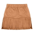 thumbnail image 4 of RTKFRFLM Girls Western Cowgirl Suede Fringe Skirt High Waist Denim Mini Skirt Halloween Party Outfits Kids, 4 of 9