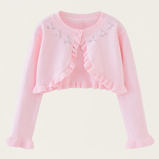 Mgmyaa Cardigan Tricoté pour Filles Manches Longues Col Rond Tenue Décontractée Automne Hiver Veste Confortable pour 1-10 Ans