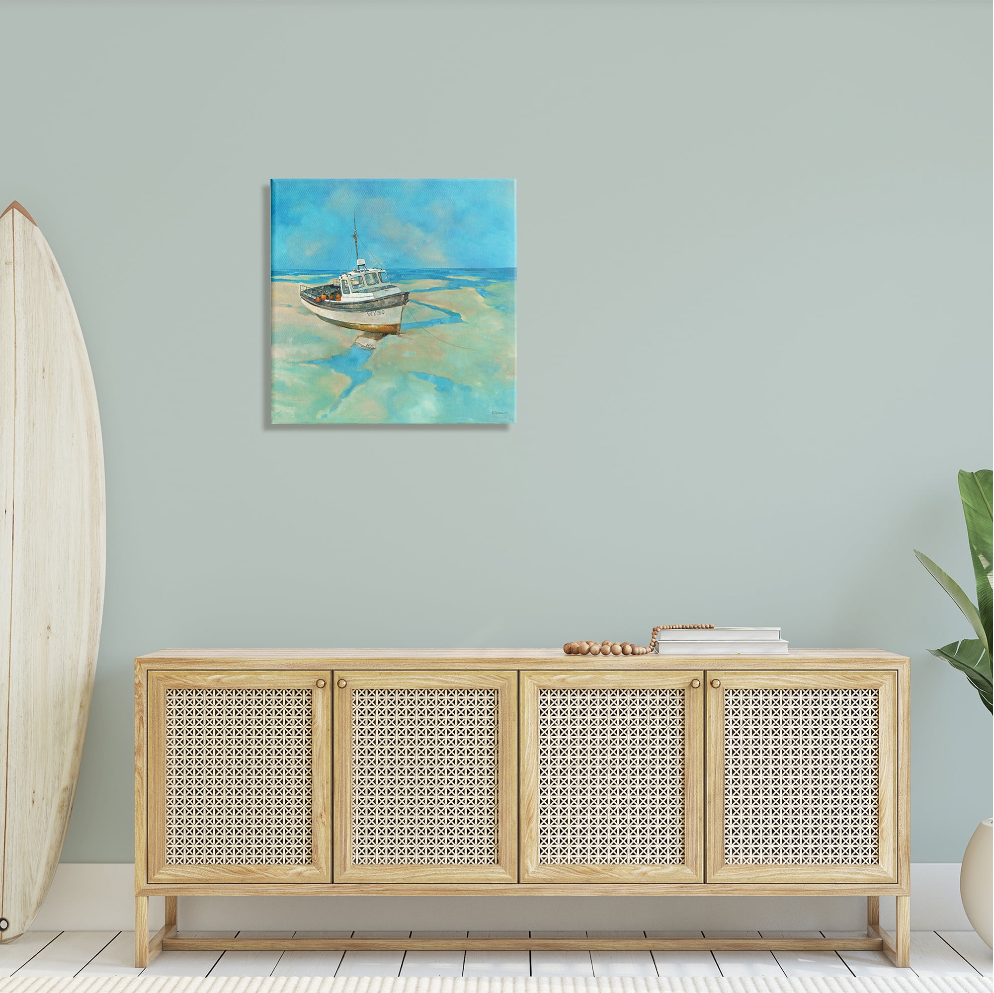 Stupell Docked Boat Low Tide Shore Landscape Painting Gallery Wrapped Canvas Print Wall Art