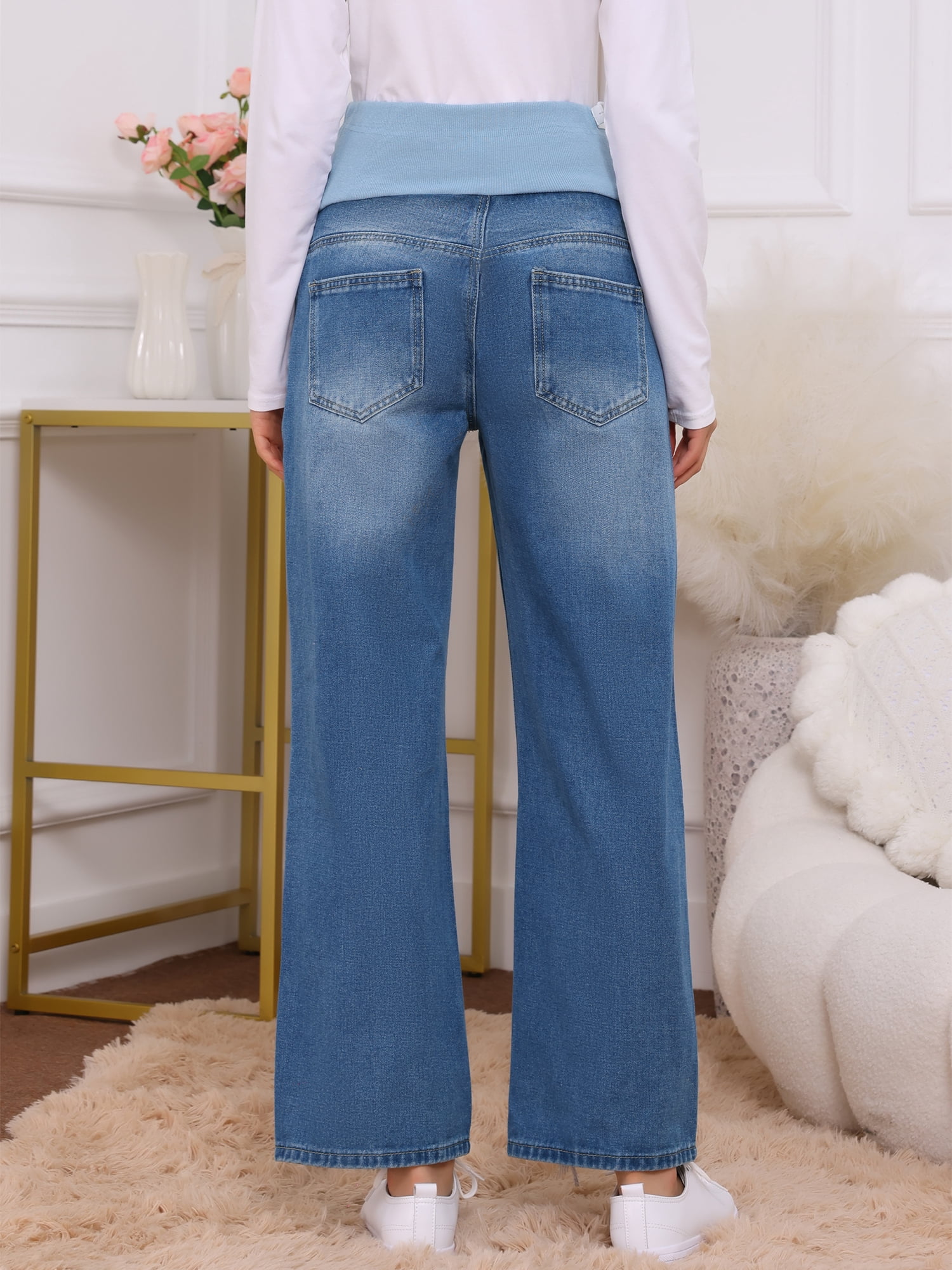 DARING DIVA Women's Maternity Over-the-Belly Ripped Distressed Jeans 2XL Blue