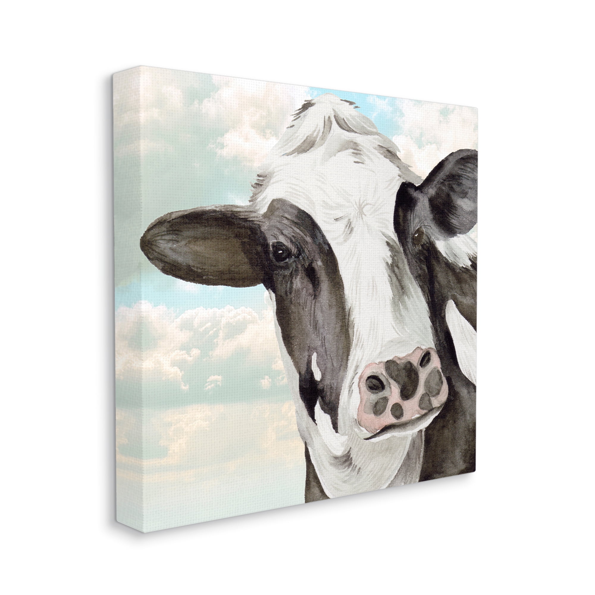 Stupell Industries Country Cow & Clouds Animals & Insects Painting Gallery Wrapped Canvas Print Wall Art, 24 x 24