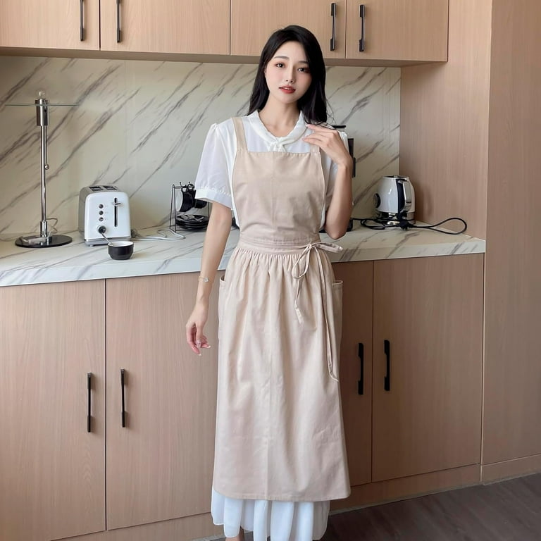 Pinafore Apron Dress，Japanese Cotton Linen Cross Back Apron for