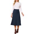 thumbnail image 2 of INSPIRE CHIC Women's Pleated Skirts High Waist Stretchy A Line Ribbed Knit Sweater Midi Skirt Fall Winter Outfits S Dark Blue, 2 of 6