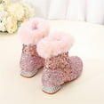 thumbnail image 4 of Otqutp Girls Chunky Sequin Ankle Boots Kids Low Heel Sparkly Glitter Shoes Fleece Fu𝗿 Lined Warm Shoes Insulated Cozy Boots, 4 of 7