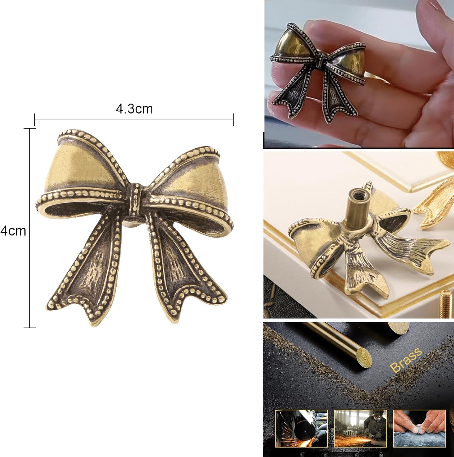 CATPAN 6 Pack Antique Gold Bow Cabinet Knobs Brass,Rustic Bowknot Drawer Dresser Furniture Knobs and Pulls Vintage for Kitchen,Bathroom, Bedroom,Kid Room (Antique Gold)