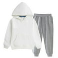 thumbnail image 2 of Auroural White Hoodies for Girls Children's Solid Color Casual Fashion Long Sleeved Hooded Sweatshirt And Long Pants Two-piece Set For Kids White 13-14 Years, 2 of 6