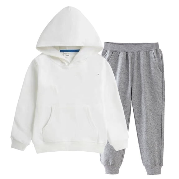Zpanxa Boys Hoodies Pullover Hoodie and Jogger Pants Set with Pockets Fleece Lined Winter Sportswear for Boys Girls Kids White 13-14 Years
