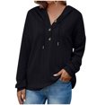 thumbnail image 2 of AXXD Black Basic Blouses for Women Business Casual Summer 2024 Loose Casual Solid Color Hooded Long Sleeved Sweater For Women, 2 of 6