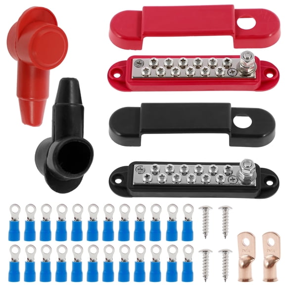 AEVXKHI Power Distribution Block, 150A 12V 1/4 Inch Battery Busbar Terminal Block, Safe Marine Bus Bar with Ring Terminal and Cover, Heat Resistant Automotive Battery Busbar for Marine Car