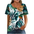 thumbnail image 5 of Petal Sleeve Tops for Summer Trendy Plus Size T-Shirts Printed Casual Loose Square Neck Button Blouse Tees S-3X (M, Green), 5 of 7
