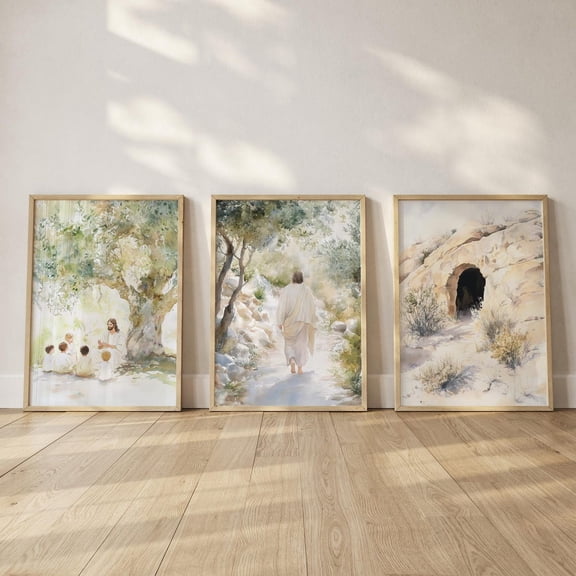 Jesus Christian Wall Art Resurrection Decor Set 3 Unframed Paper Print 8x12