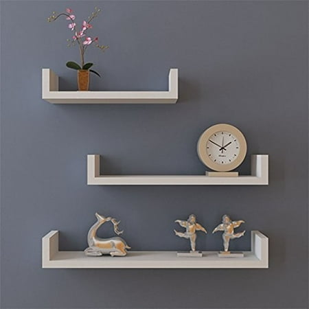 White Wall Storage - Set of 3 Floating Display Shelves Ledge Bookshelf Wall Mount Storage Home Décor White