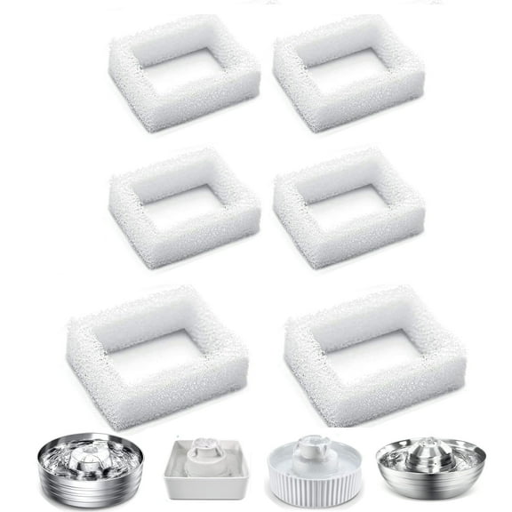 6 Pack Qzbhct Foam Filter Sponge for Cup Cake Ceramic Pet Fountain 67oz / 2L Round Stainless Steel Cat Water Fountain DR-DC-160 Water Pump Pre-Filter