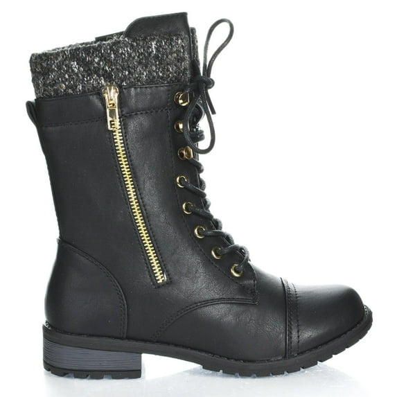 Women's Winkle Back Shaft Side Quilted Zipper Knee High Flat Riding boots shoes (Mngo-31-Black- 10)