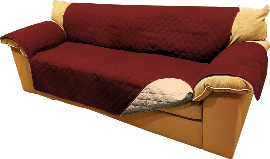 Burgundy Camel Reversible Microfiber Pet Dog Couch Furniture Protector 