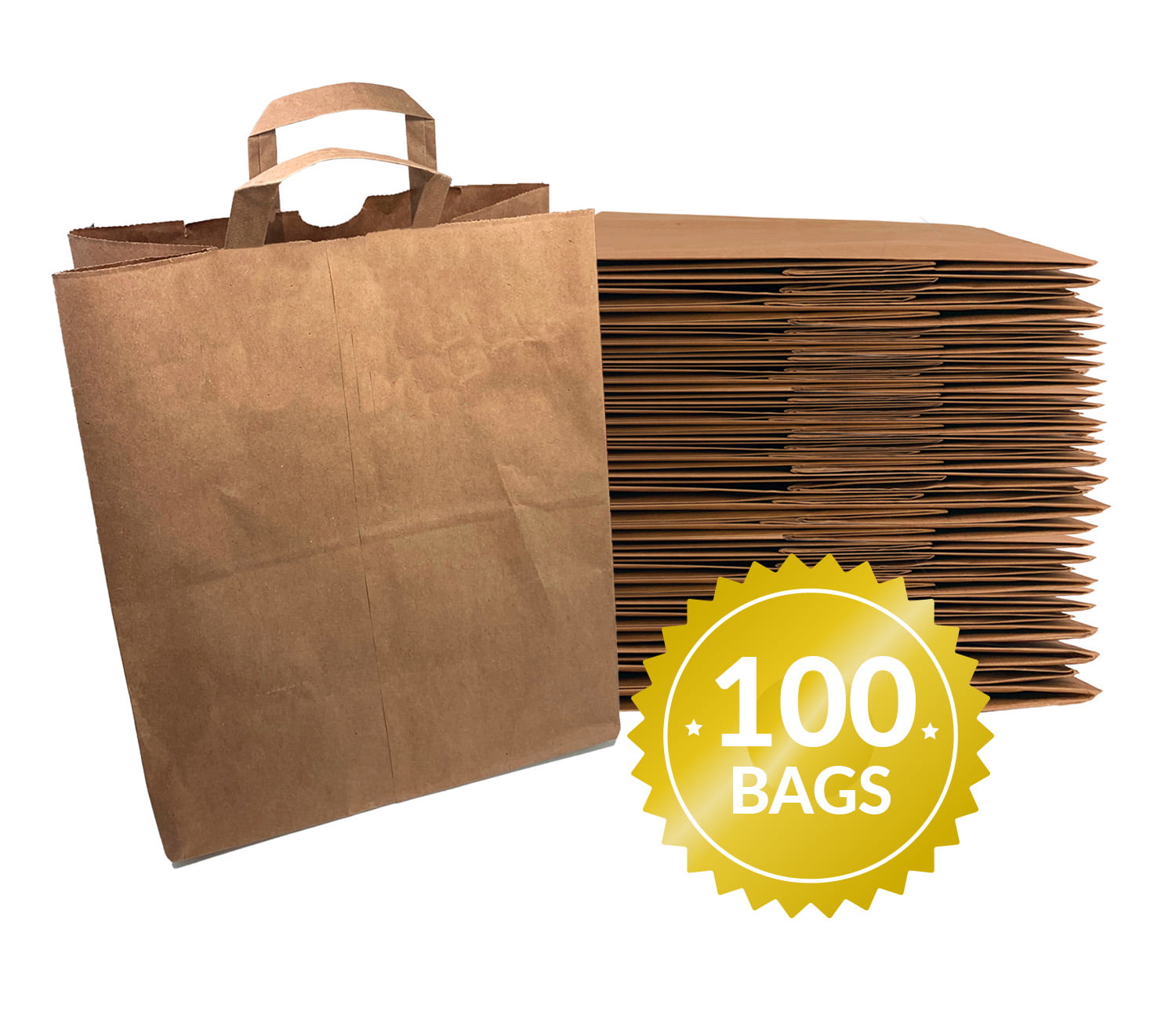 Reli. Paper Grocery Bags (100 (12"x7"x14") Large Paper Grocery Bags, Shopping Bags w/Handles - Heavy Duty 57 Lbs Basis - Go Retail Bags, Brown Kraft Paper Bags -