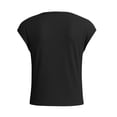 thumbnail image 2 of Girls Summer Tops with Slits Cap Short Sleeve Boat Neck Tee Shirt Solid Color Cropped Going Out Clothes (9-10 Years, Black), 2 of 8