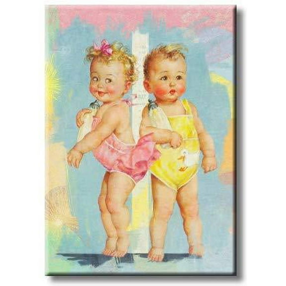 Two Cute Babies Stand Together Picture on Stretched Canvas, Wall Art D?cor, Ready to Hang