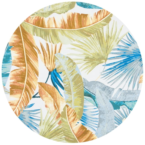 SAFAVIEH Barbados Banana Leaves Outdoor Area Rug, Gold/Green, 6'6" x 6'6" Round