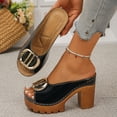 thumbnail image 4 of Rokment Women's Buckles Platform Dressy Slides Sandals 2026 Ladies Fashion Casual Leather Peep Toe Slip on Chunky Block High Heels Half Slippers Mules Black Size 9, 4 of 6