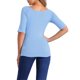 thumbnail image 3 of INSPIRE CHIC Camisetas de Cuello Barco para Mujeres, de Manga Corta, Ajustadas, Suaves, T-Shirt XL Color Azul Claro, 3 of 6