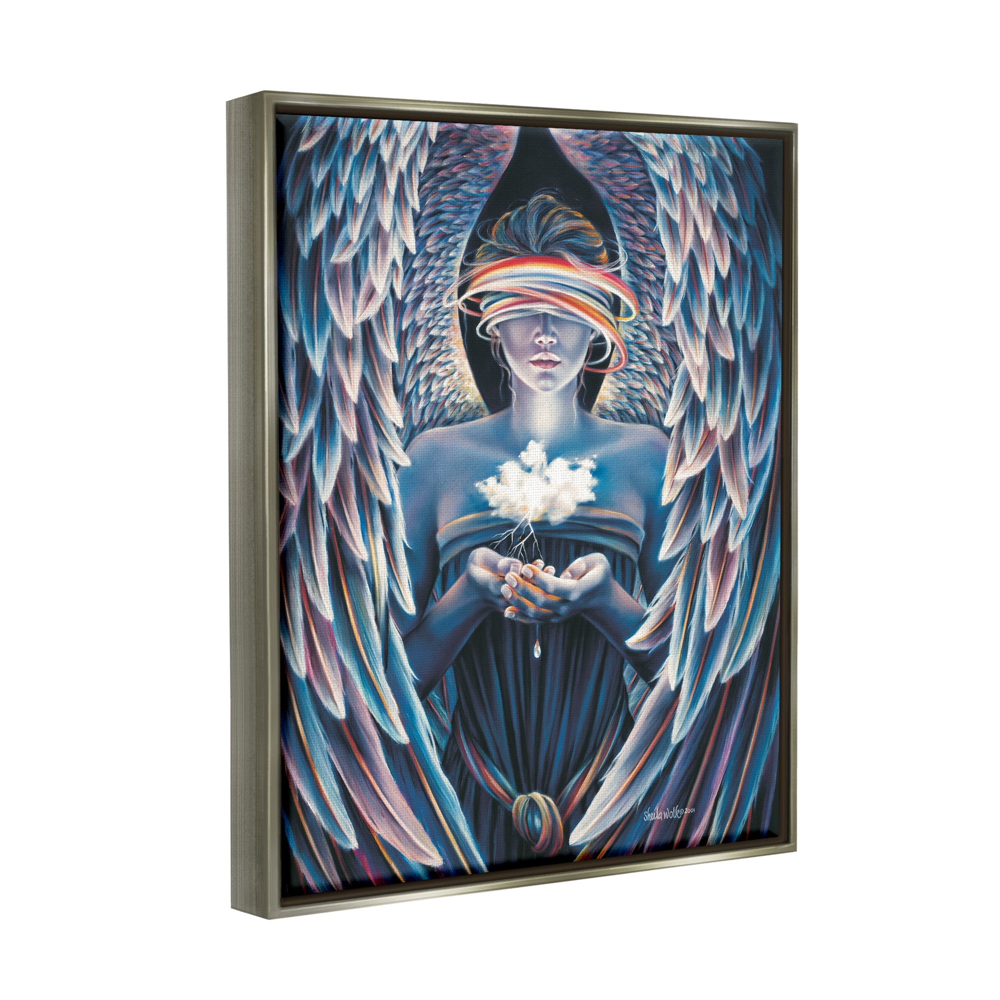 Stupell Industries Surreal Angel Holding Cloud Fairy Tales & Fantasy Painting Gray Floater Framed Art Print Wall Art