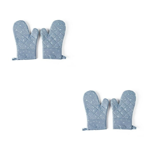 bedienty 1 Pair Canvas Microwave Oven Glove Anti-skid Colorful Hanging Protective Kitchen Baking Barbecue Gloves Supplies Blue 2Set