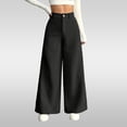 thumbnail image 2 of Comdrip Casual Pants for Women Pants for Women Corduroy Wide Leg Culottes Bottoms Work Trousers Loose Fit Casual Elastic Waist High Waisted Trousers Women Black XL, 2 of 9