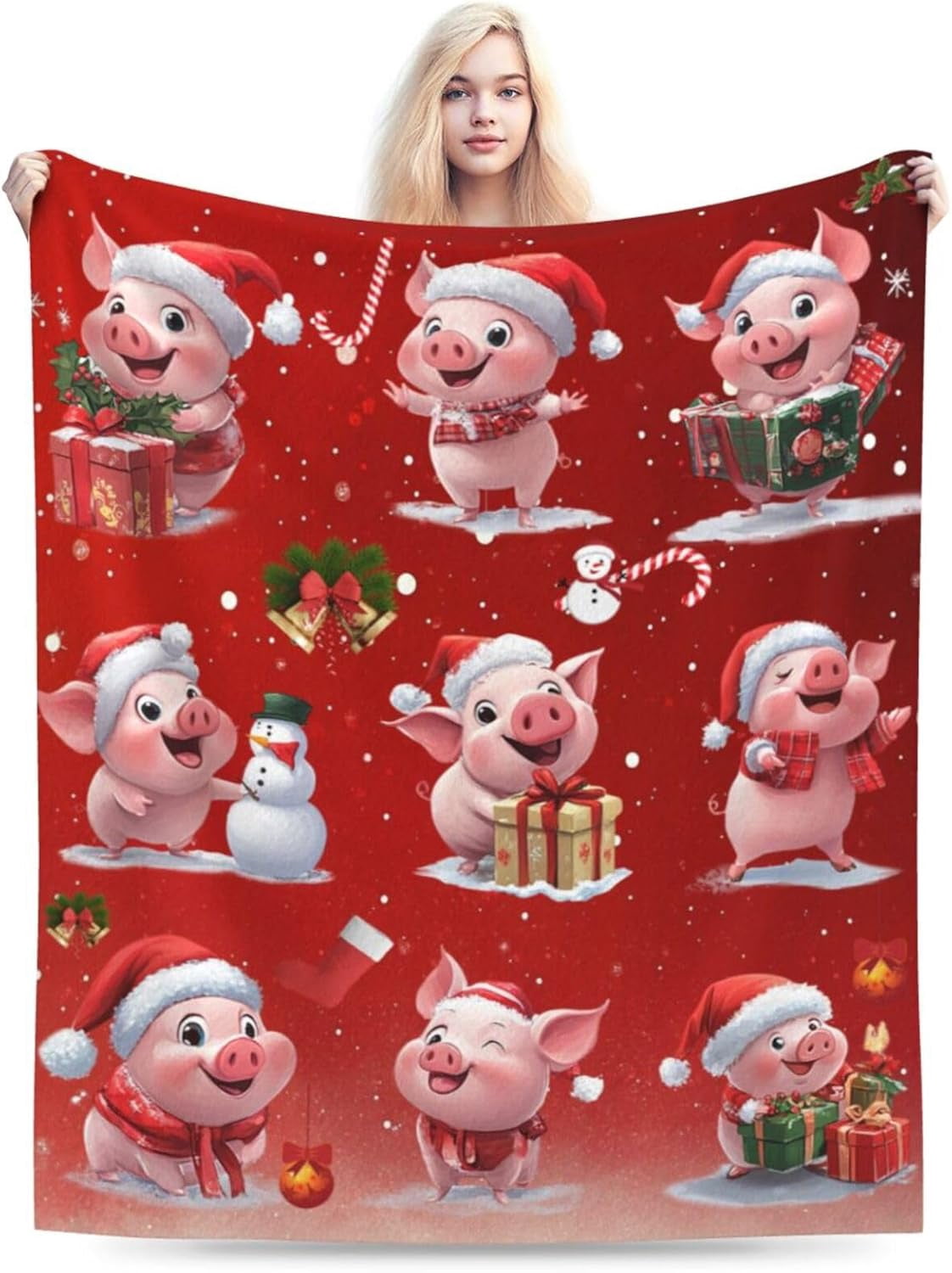 Christmas Pig Blanket Cute Pig Flannel Plush Throw Blanket Cozy Lightweight Pig Decor Fleece Bedding Stuff Animal Blanket Gifts for Pig Lover Girls Boys Kids Adults Women Bed Travel 50"x60"