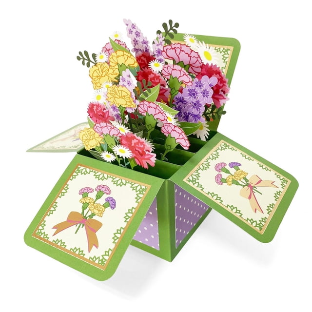 Carnation 3D Up Box Greeting Card Versatile for Mother's Day and Teacher's Day Holiday Greeting Card